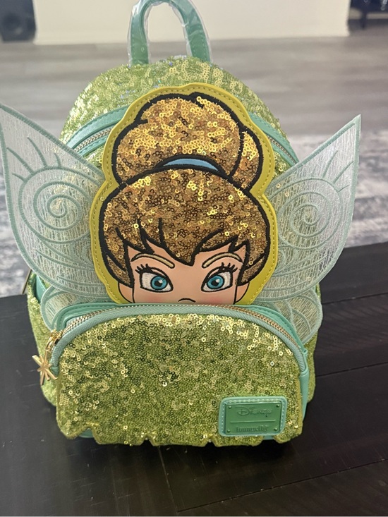 NWT Disney Loungefly Peter Pan’s Tinker Bell Sequin Mini Backpack -Green & Gold main image 4